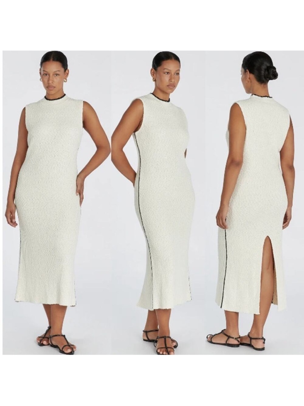 Dissh Dakota Sleeveless Crew Neck Boucle Knit Maxi Sweater Dress Cream Women's M